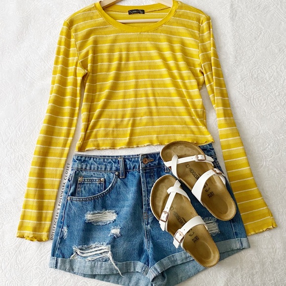 Lettuce Hem Stripe Lightweight Cropped Waf… - Picture 3 of 9